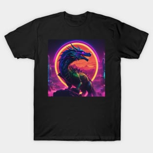 Dragon,Neon lighted dragon sign, T-Shirt